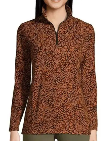 Lands' End New Womens Fleece Quarter Zip Burnt Caramel Leopard Orange Size XL 18