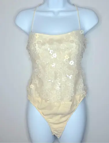 ZARA Cream Floral Sequined Bodysuit Size M NWT - Image 6