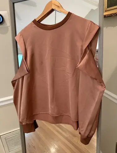 Renee C Women's Top Size L Gold Satin Stretch Open Shoulder Sweatshirt