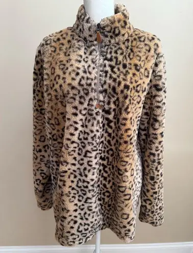 Pink Lily  Faux Fur Leopard Print Quarter Zip Pullover (Oversized) thumbnail 2