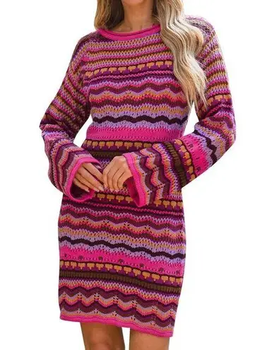 Free The Roses NWT  Crochet Knit Multi Colored Dress In Fuchsia Multi