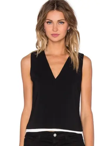 ALC Frank new A.L.C. ᪥ Cutaway Hem Contrast Silk V Neck Sleeveless Tank Top ᪥ Black White