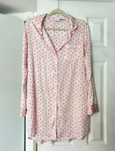 Boutique Pink And White Heart Satin Nightgown