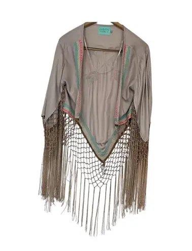 Judith March Bohemian Fringe Aztec Festival Open Front Vest Size Medium
