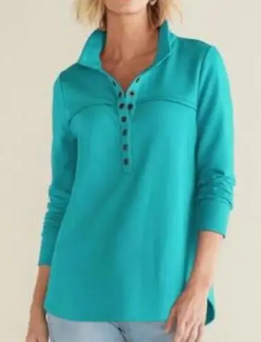 Soft Surroundings Neera French Terry Tunic Top Porcelain Blue Teal Large