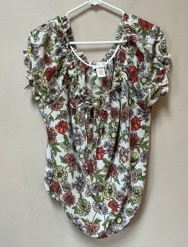 Planet Gold 2/$12 Women’s Plus Orange Floral Print Ruffle Loose Fit Blouse 1X