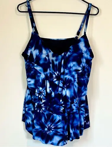 Aqua Green Women's Plus Size Tiered Tie Dye Tankini Top - Size: 18W