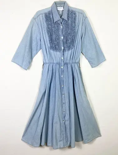 Vintage Schrader Light Wash Chambray Denim Ruffled A Line Dress Size 14 Blue Size L