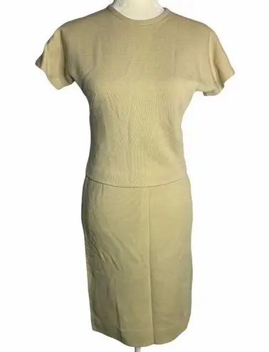 Vintage 50s Beige Knit Wool Skirt & Top Set 36PE