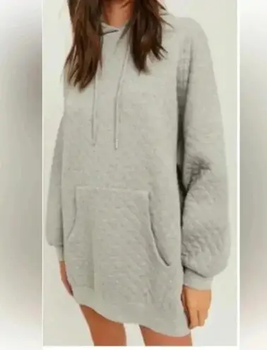 Badgley Mischka Dark Gray Quilted Oversized Hoodie Pullover | Size M