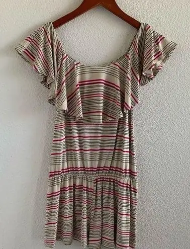 Fighting Eel Ruffle Stripe Tan Pink Romper Playsuit Jumpsuit Hawaii Aloha XS