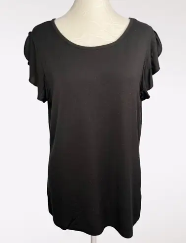 Tahari Black Short Flutter Sleeve T-Shirt Top Large