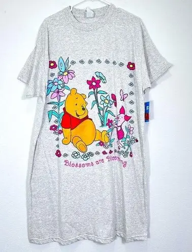 Vintage Pooh Bear and Piglet Floral Graphic Tee Shirt Night Dress Deadstock NWT Gold Size undefined