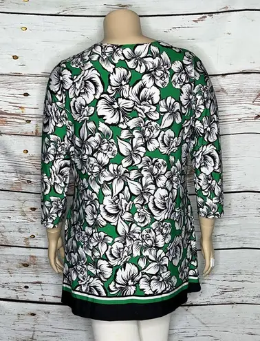 Slinky Brand Size XL Green & White Floral Print Tunic Blouse Top