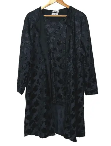 Vintage 4C London 2 Piece Jacket Top Set Womens M Black Burnout Velvet Floral Size M