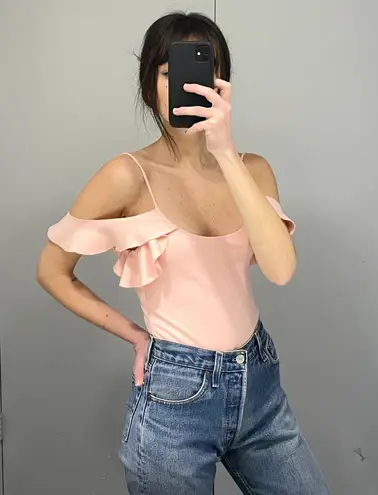 LPA / Revolve Cold Shoulder Ruffle Bodysuit 182 in Peony