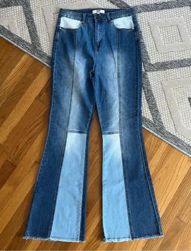 Madden NYC High Rise Patchwork Flare Jeans