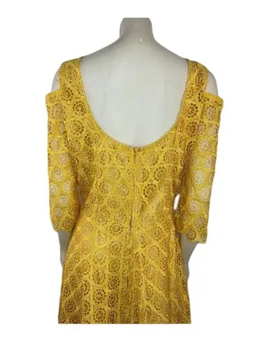 Boutique Beautiful Yellow Crocheted high low cold shoulder key hole dress size large