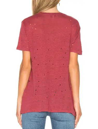 IRO  Clay Linen Distressed Short Sleeve Boyfriend Tee in Magnolia Red Size Medium