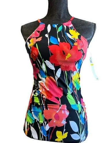 Anne cole NWT   High Neck Tankini Swim Top Multicolored Floral on Black Size Med