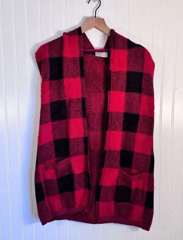 Cyrus Red and Black Buffalo Plaid Open-Front Sleeveless Vest Cardigan Size S