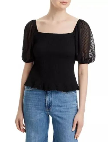 Status by Chenault Smocked Puff Sleeve Top in Black, Size L New w/Tag Black Size L
