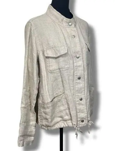 C&C California Linen Button Front Shacket Shirt Jacket Oatmeal Beige Size Med