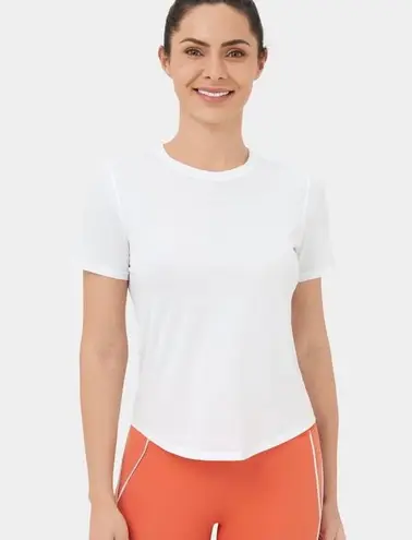 Halara Womens White “Reflective Short Sleeve Curved Hem Yoga Sports Top”