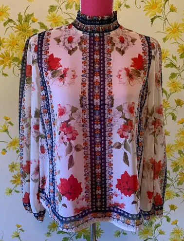 Jealous Tomato semi sheer floral long sleeve blouse size M