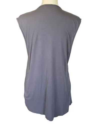 cha cha vente medium gray sleeveless v-neck sheer embellished open front top