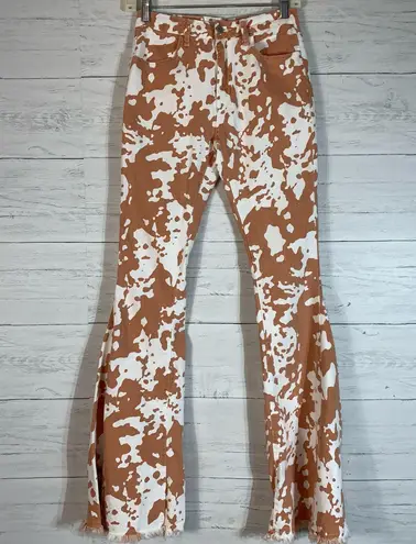 Sunland 17 high rise cowhide flare with frayed hem jeans size Small
