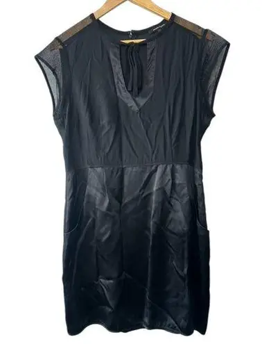 Nanette Lepore Nanette Lapore Black Silk Cap Sleeve Mesh Sheath Dress Pockets Women's Size 12 - Image 1