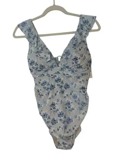 A pea in the pod NWT Ruffled Maternity Floral Swimsuit Light Blue Size XS