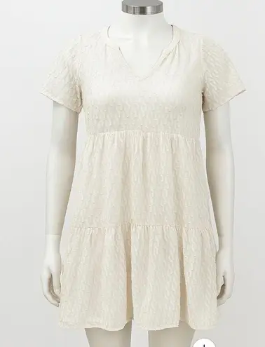 Skies Are Blue Cream Textured Tiered Dress Women M Short Sleeve Boho Cottagecore