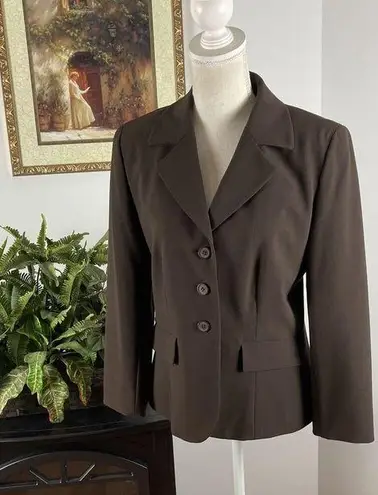 Josephine Chaus Womens Jacket Brown Lapel Collar Long Sleeve Lined 3 Button Open