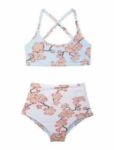 new Submarine ❤︎ Highs + Lows Print Bikini Set ❤︎ Cherry Blossom on Baby Blue Size XS