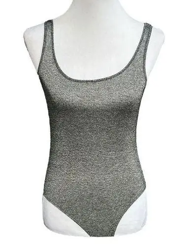 ZARA  Trafaluc Ribbed Bodysuit Black Silver Size Small