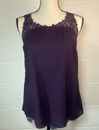 Truly Poppy Eggplant Purple Lacy Underlay Sleeveless Top