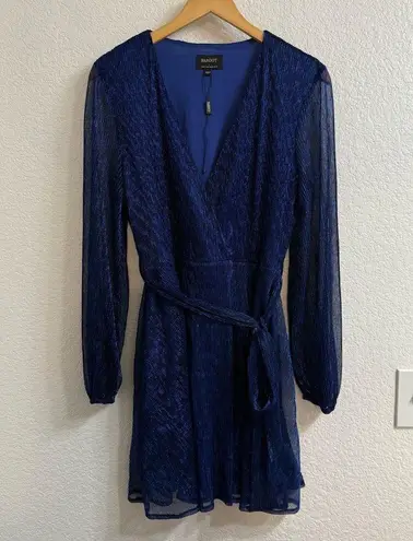 Bardot Bellissa long sleeve metallic minidress navy Lurex size Large (US 8) NWOT