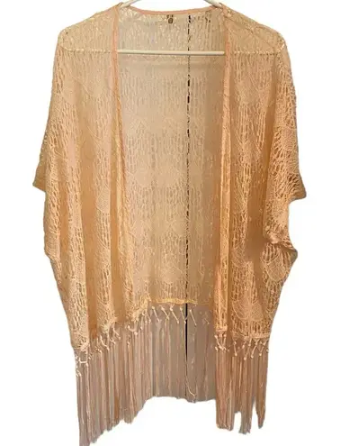 cream lace fringe shawl wrap cover up kimono duster 70s inspired boho western Size undefined