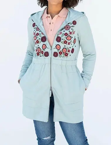 Evy’s Tree NWT Women’s Anne-Marie Embroidered Hoodie in Dusty Blue Size Small