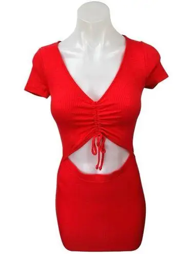 Urban Renewal NEW Red Short Sleeve Ruched Cutout Mini Bodycon Dress Size L
