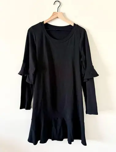 Kaari Blue Cotton Knit Long Sleeve Dress with Ruffle Detail in BLACK - Size L