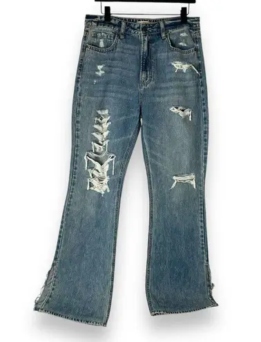 Hidden Jeans Women Wide Leg Boot Cut Blue Jeans 29 Flare Distressed Rock Concert
