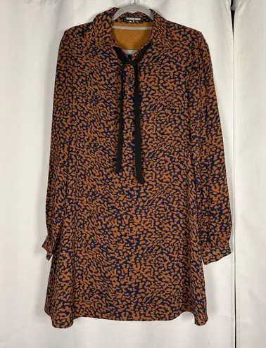 Fashion Union Brown and Navy Blue Leopard Print Long Sleeve Dress