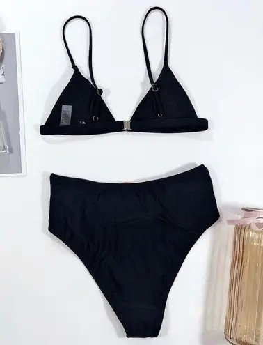 black front buckle high waist swimsuits
