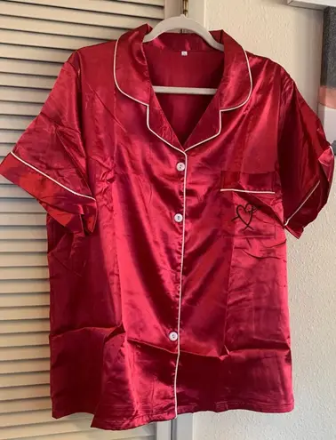 Dark pink satin 2 piece short pajama set (only one set for sale) Size XXL