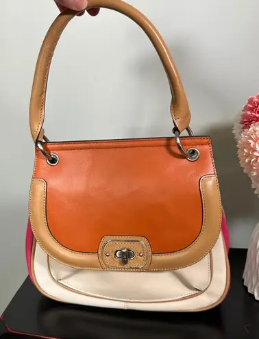 Etienne Aigner Leather Colorblock Satchel Shoulder Bag Turn Lock Purse