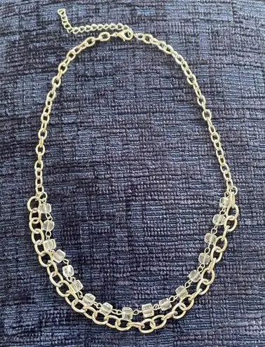 Silver tone link chain Necklace with clear beads - Image 1