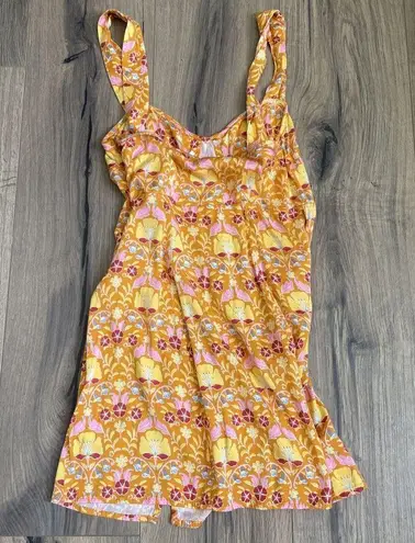 Free People  Sasha Mini Dress Sunshine Combo Size Small Orange Yellow Floral